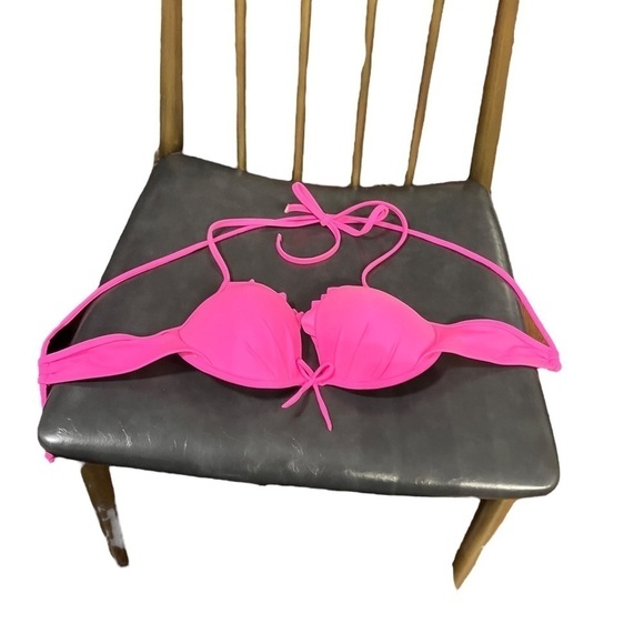 VICTORIA’S Secret Size 34B Bright Pink Bikini Top Ruffle Padded Strap - Picture 6 of 6